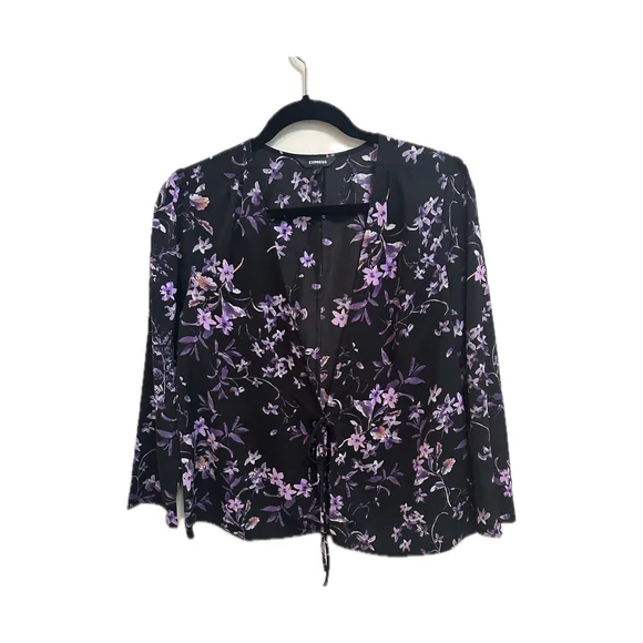 Express Black Floral Print Long Sleeve Wrap - Size M - Picture 3 of 7
